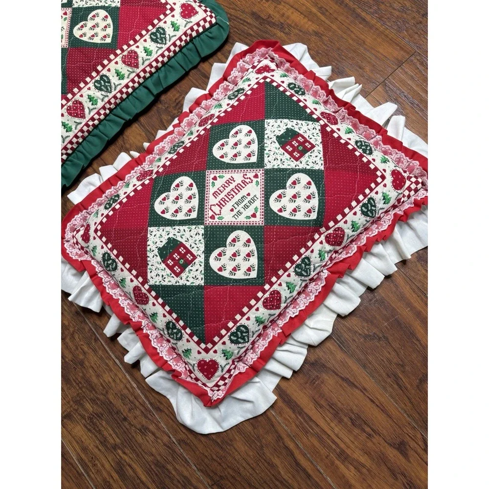 Set Of 2 Handmade Country Christmas Throw Pillow Ruffle Grannycore Cottagecore